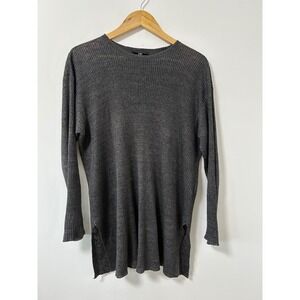 EILEEN FISHER Linen Ribbed Knit Long Sleeve Tunic Sweater Top Charcoal Gray XS